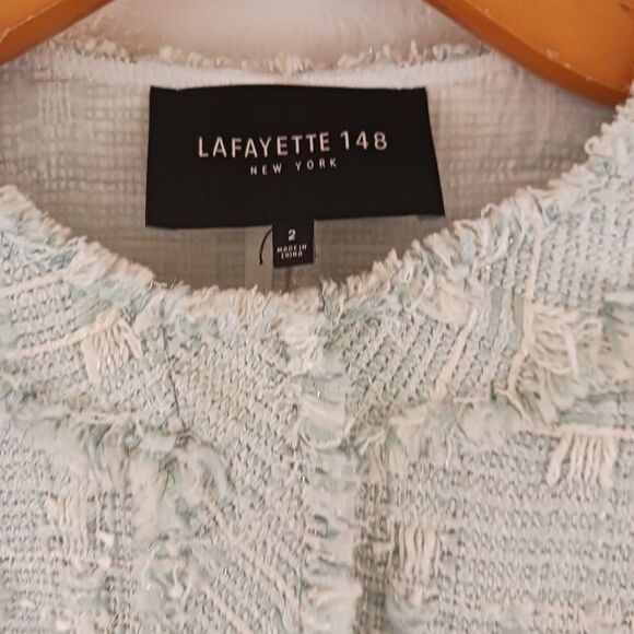 Lafayette 148 NY Reagan tweed button aqua green  blazer jacket size 2 - Picture 3 of 7